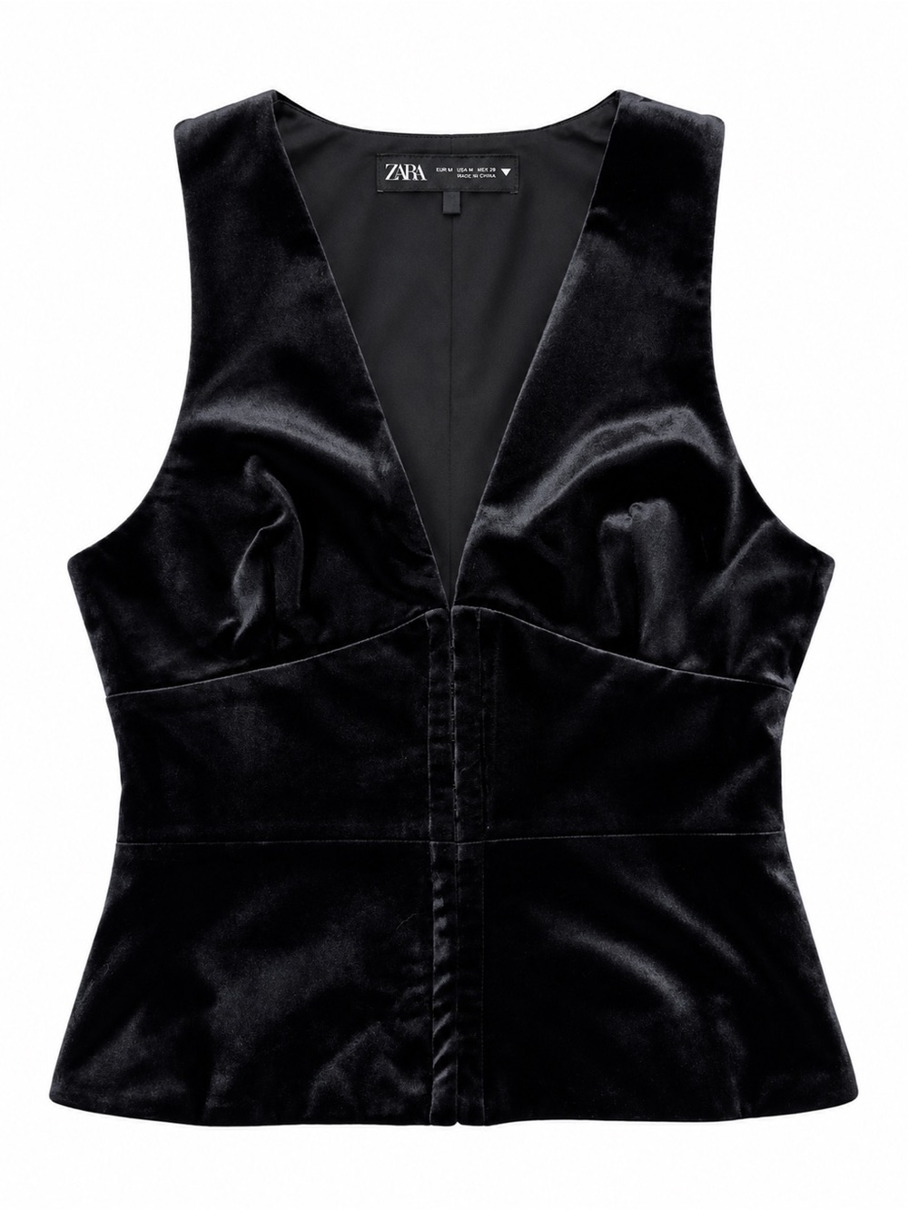 Zara Black Velvet Deep V Hook Front Top
